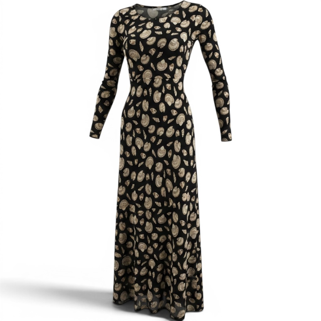 Ciao Lucia Gaia Dress Women Xs Black Shell Print Silk Maxi Long Sleeve Nautical